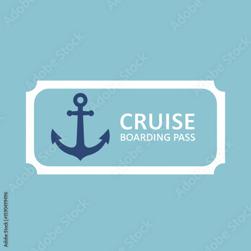 A blue cruise boarding pass graphic with an anchor on a light blue background.