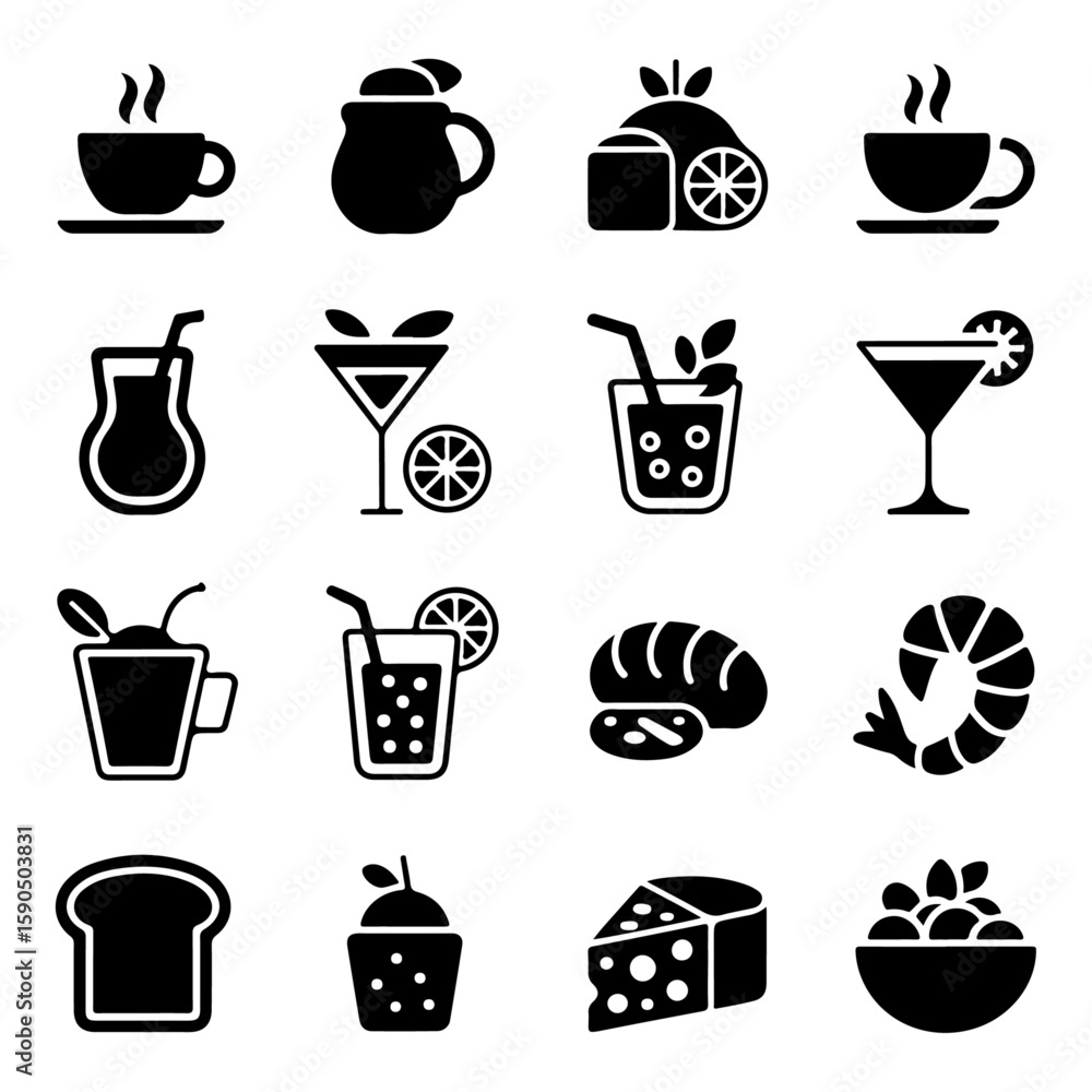 Quality full Food and drinks line icon set Quality full Food and drinks line icon set