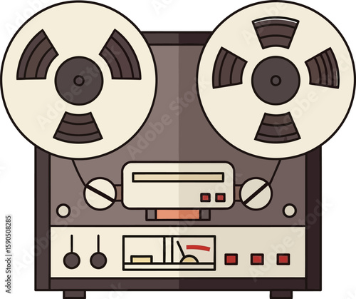  Reel-to-Reel Tape Deck Flat Vector Illustration