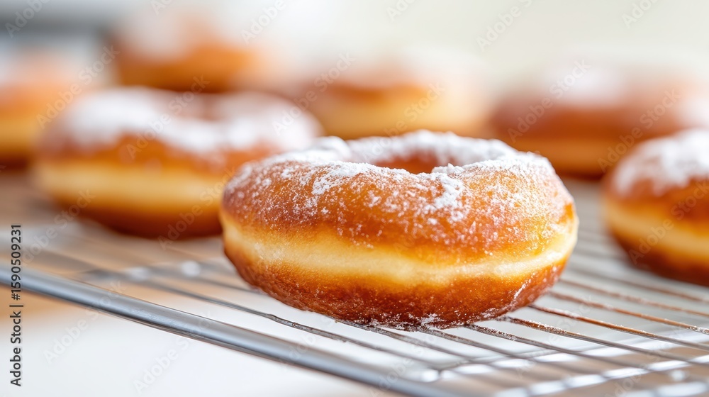 Delicious doughnut resting on a cooling grid after baking with a golden glow Delicious doughnut resting on a cooling grid after baking with a golden glow