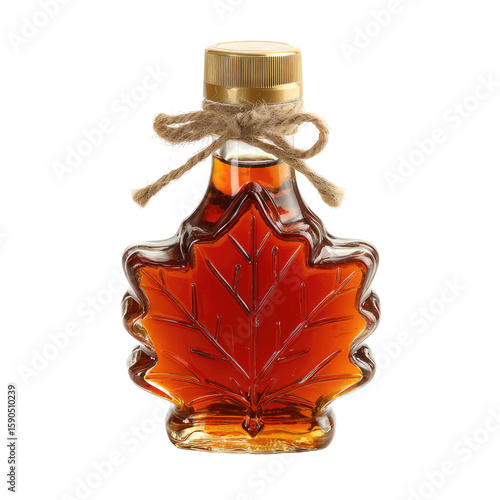 Maple syrup bottle isolated on transparent background cutout