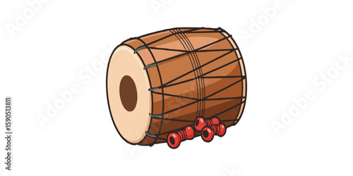 Dhak Drum icon, durga puja flat Vector illustration, Indian cultural icon