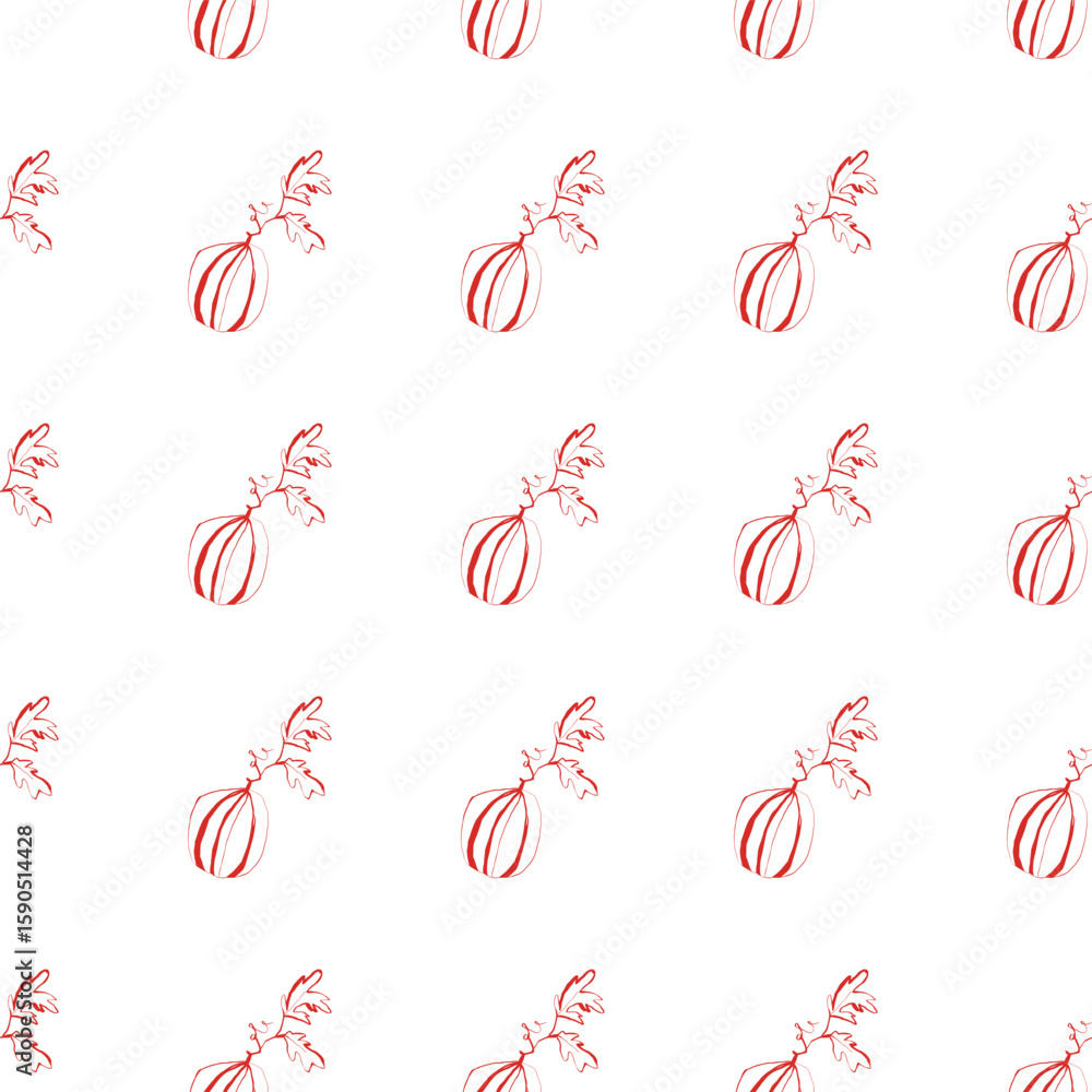 Obraz premium Watermelon seamless pattern with fresh fruit and curly twigs on white background summer food design