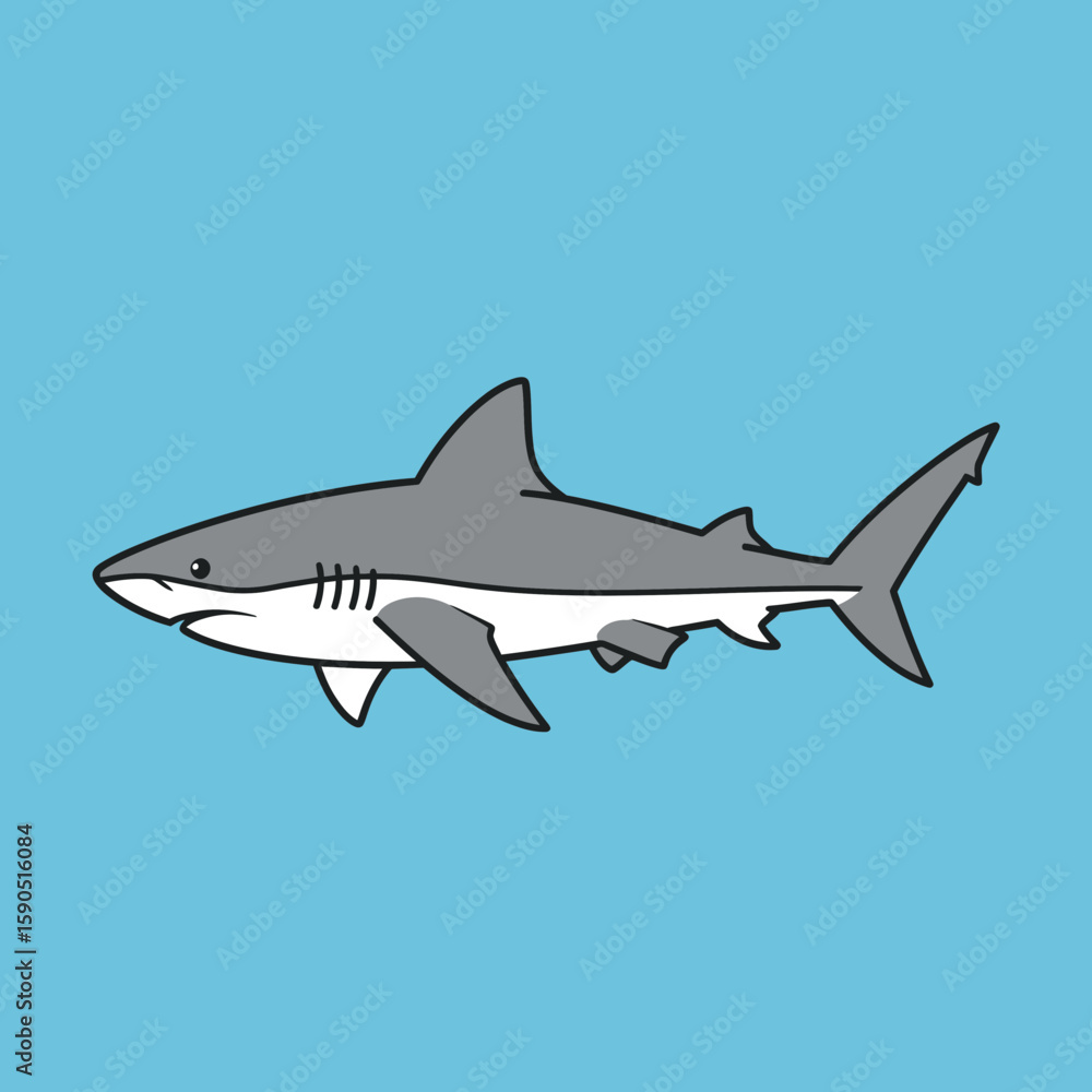 Naklejka premium Cartoon shark swimming in a blue ocean background simple illustration.