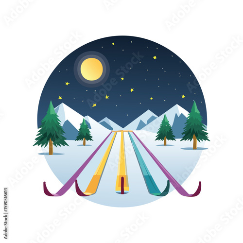 Simple Illustration Ski slopes at night