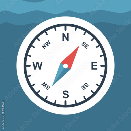 Free Download Compass with north pointing needle on blue background representing water or sky. - GFXLoad