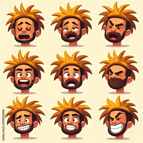 Cartoon Face Showing Different Emotions Including Sadness, Anger, and Happiness