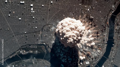 high-resolution satellite imagery of a nuclear explosion at a big city