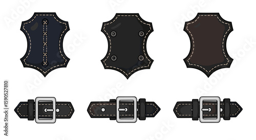 Collection of leather straps and buckles in various designs and colors with stitching details displayed