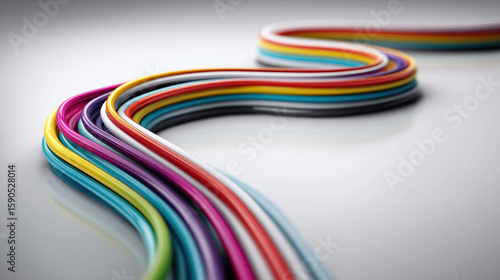 Colorful wires undulate on a smooth surface in creative arrangement