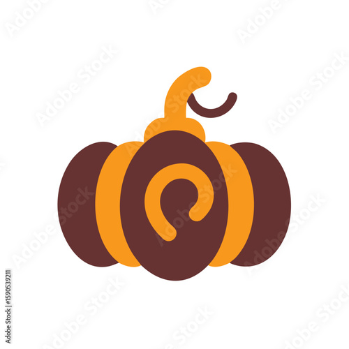 Stylized brown orange pumpkin with swirling pattern stem Autumn squash