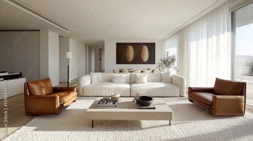 Fototapeta premium Elegant Minimalist Living Room With Stylish Furniture