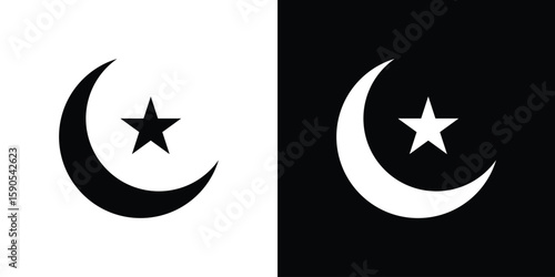 Moon and star icon vector, filled flat sign, solid pictogram. Symbol, logo illustration.