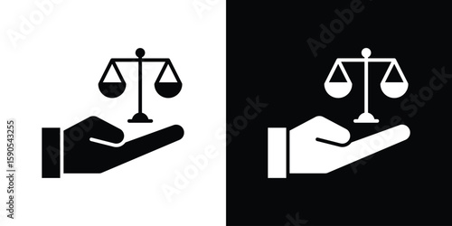 Justice scales in Hand icon vector, filled flat sign, solid pictogram. Symbol, logo illustration.