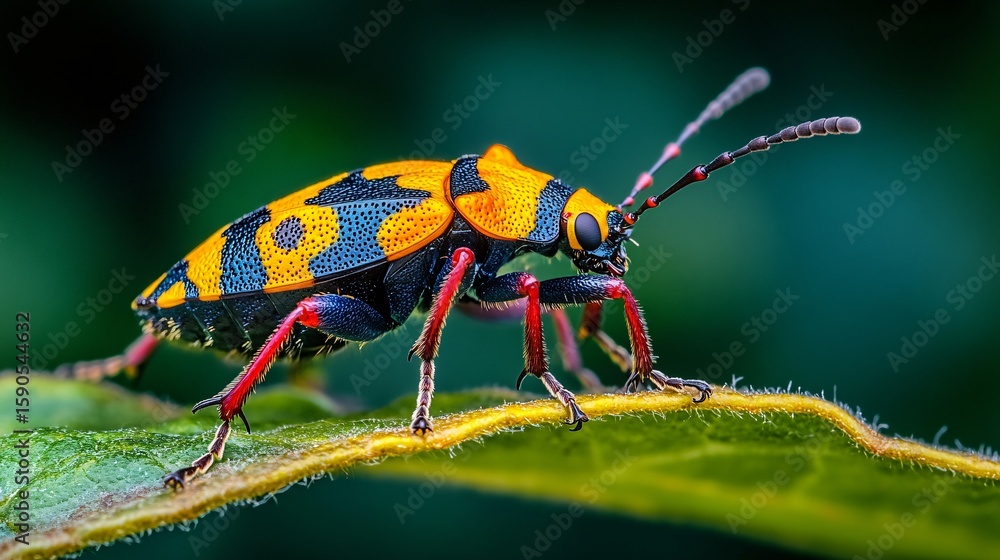 Naklejka premium Macro Close-up of Colorful Bug Sitting on Vibrant Bloom in a Garden