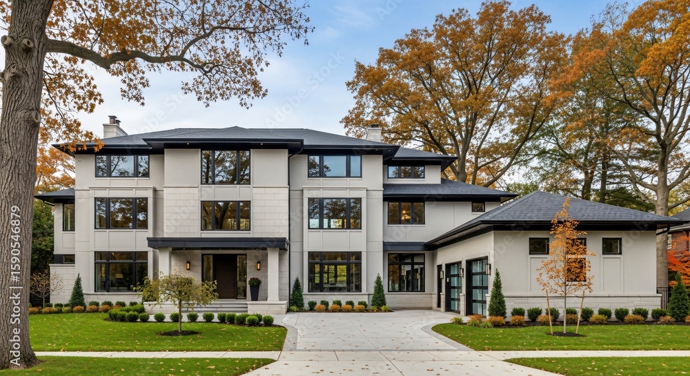 Obraz premium Contemporary Residential Architecture with Clean Lines and Neutral Tones in Daylight