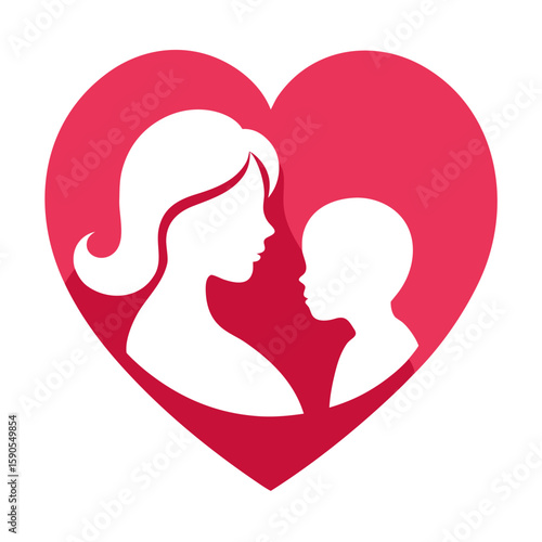 World Breastfeeding Week design. Mother and baby silhouette on heart-shaped background, vector icon template illustration for logo, banner, design.
