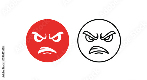 Two angry faces one red and one black and white with furrowed brows and frowns