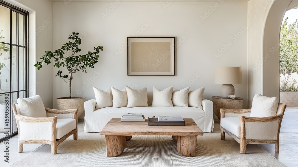 Fototapeta premium Modern Living Room Interior Design, Minimalist Home Decor, Cozy Neutral Palette