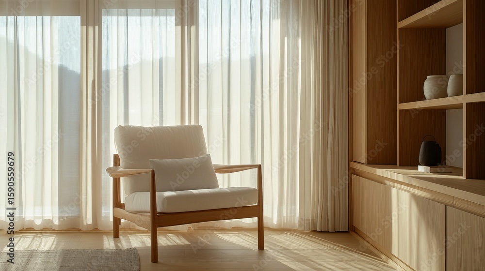 Fototapeta premium Minimalist Home Interior With Armchair And Natural Light