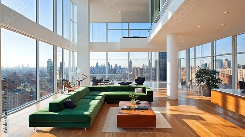Luxury Penthouse Interior With City View, Modern Living Room, Minimalist Design