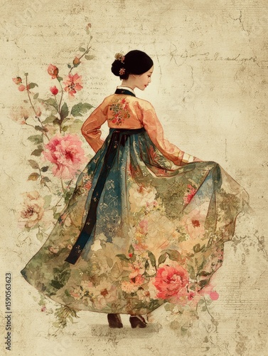 Korean Traditional Style Design Paper - Woman Dancing