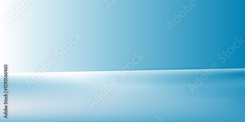 Panoramic abstract blue background for product presentation with sunlight and blurred shadows wall. Winter background.