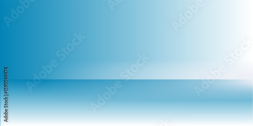 Panoramic abstract blue background for product presentation with sunlight and blurred shadows wall. Winter background.