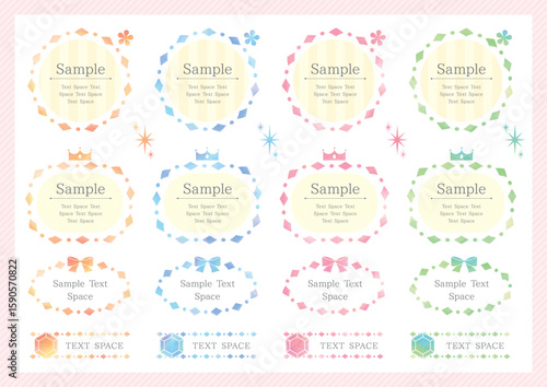 Set of 16 girly frames in 4 different colors