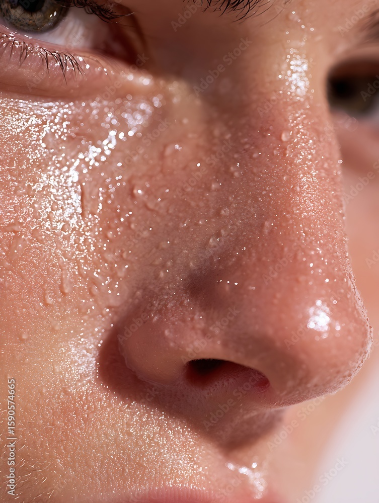 Fototapeta premium Shows moisturized skin after applying a face mask, no pores or prominent problems, emphasizing a bright and healthy texture, suitable for advertising hydrating serum or masks.