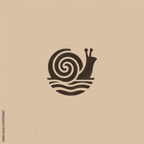 Snail shell logo in clean and minimalist silhouette design.
