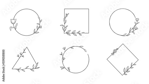 Minimalist Botanical Frames with Delicate Floral and Leafy Accents