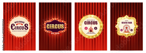 Vintage circus, state fair invitation poster set. Design for events, festival, carnival, party, performance, advertising and more. Retro vector illustration