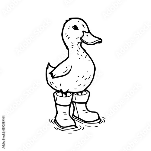 cute duck in rain boots outline drawing