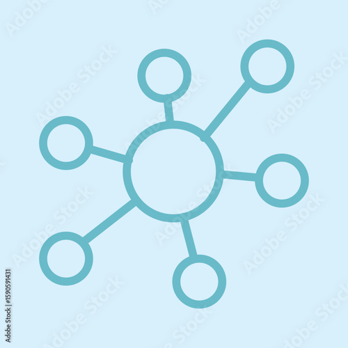 This illustration of a connected network consists of a central circle with branches extending to several nodes. The simple visual is suitable for themes of connectivity, systems