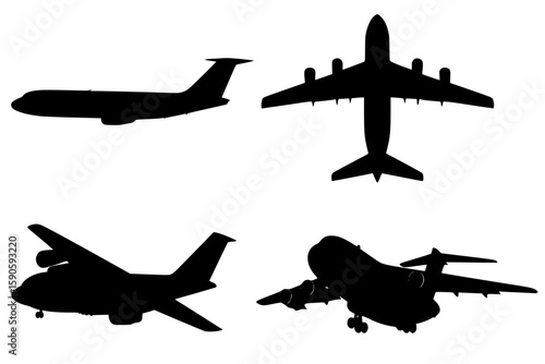 Silhouettes of Various Airplanes Isolated on white background