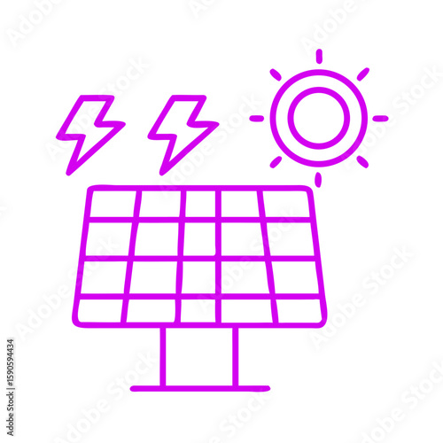 Solar panel icon with sun and lightning symbols in vibrant design  