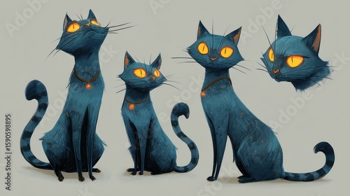 Stylized cat character illustrations