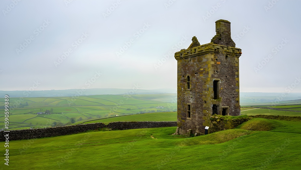 Ruined Folly Tower in Yorkshire, England Landscape Ruined Folly Tower in Yorkshire, England Landscape