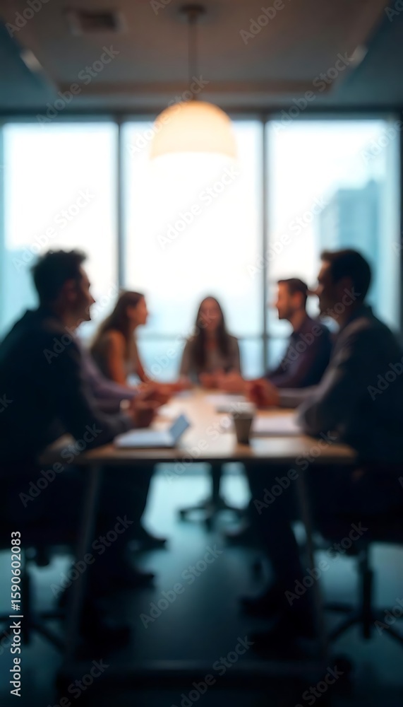 Fototapeta premium Generative AI image depicts a blurred office meeting, collaborative strategy session in progress