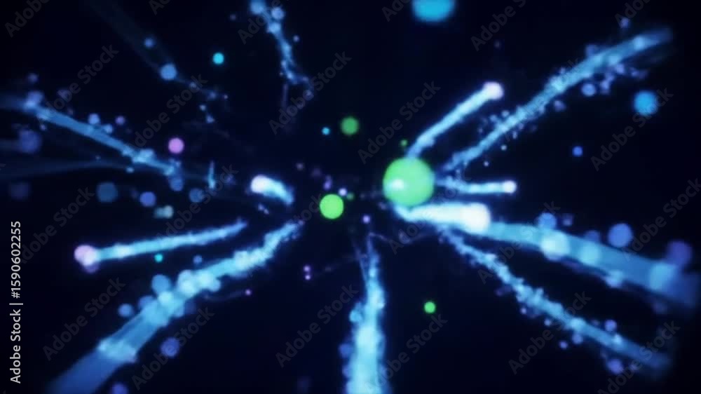 Abstract animation of points moving dynamically through space, forming a futuristic virtual world. Smooth, flowing motion with high-tech digital patterns—perfect for sci-fi, technology, and VR themes.