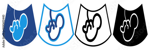 Line icon of a fetus in the womb, visualized in a form that resembles an ultrasound result symbolizing the development of a baby in the womb.
