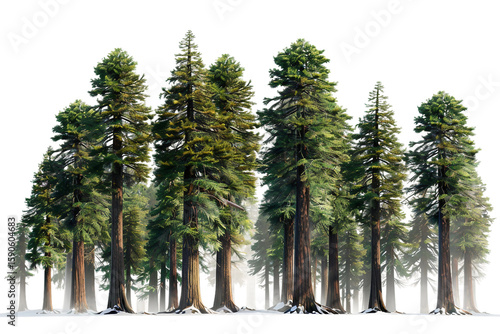 Tall Redwood Trees isolated on transparent background