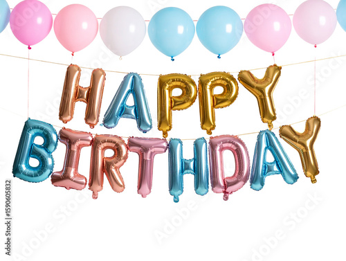  Balloon Garland Birthday Banner with Glitter Letters – Transparent PNG 
