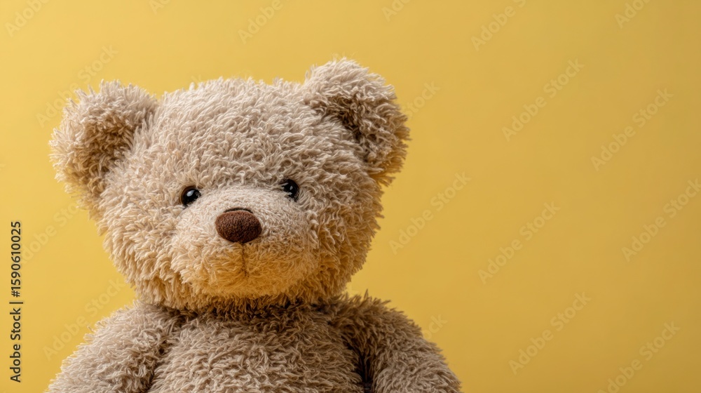 Obraz premium Teddy bear closeup against yellow background