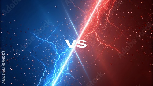 Intense versus battle with blue and red lightning strikes and sparks