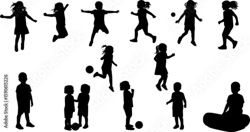 Children kids silhouette set, vector silhouette of children.
