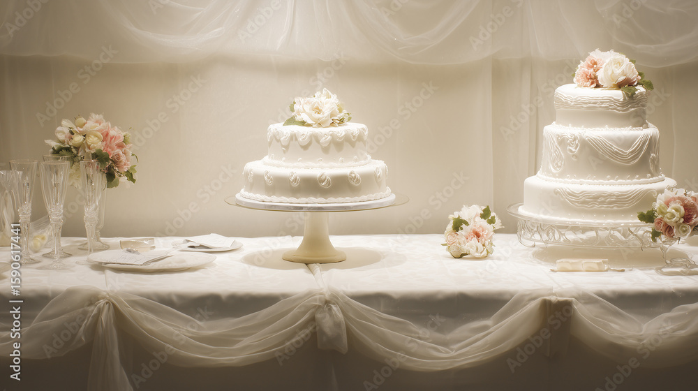 Fototapeta premium wedding cake with candles and flowers