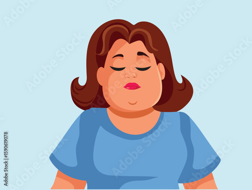 Sad Unhappy Overweight Adult Woman Vector Character. Person going trough a negative state of mine feeling depressed 