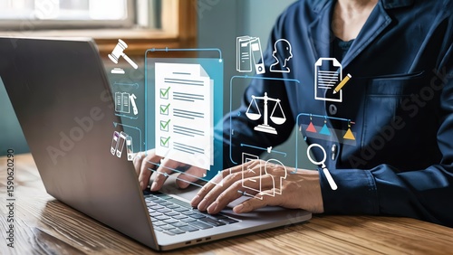 Attorney uses laptop for legal research and online case management